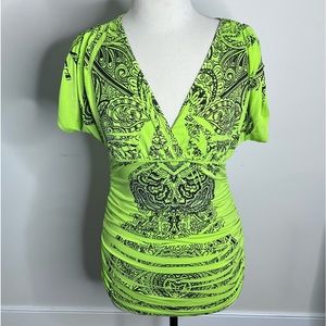 Early 2000s Green Rouched Fitted Blouse/Dress